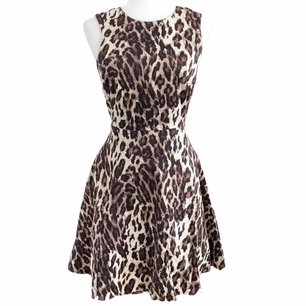 Karen Millen Fit & Flare Leopard Print Midi Dress - Size 6